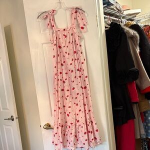 Pink and Red Strawberries Maxi Dress S